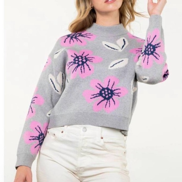 THML Pink and Gray Floral Teddi Sweater - Picture 4 of 5